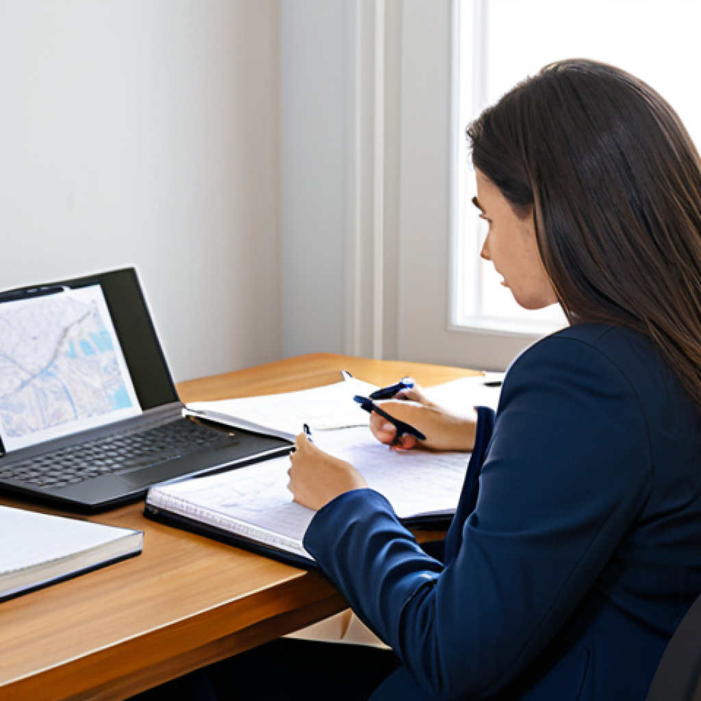 A focused professional person, fully clothed in modest business casual attire, seated at a tidy study desk. They are meticulously reviewing a comprehensive study roadmap and taking notes in a notebook. The desk is organized with a few essential study books and a simplified, safe-for-work diagram of a road sign, suggesting road traffic studies. The background is a bright, quiet home office with soft, natural lighting. Perfect anatomy, correct proportions, natural pose, well-formed hands, proper finger count, natural body proportions. Professional photography, high detail, realistic, appropriate content, safe for work, family-friendly.