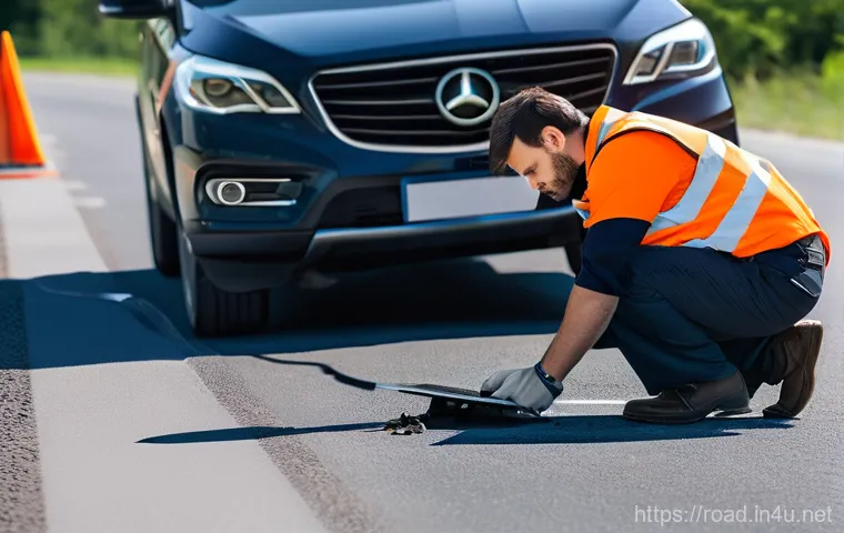 도로교통사 필기시험 합격률 높이는 법 - **Prompt 1: Detailed Accident Scene Investigation**
    A professional, male Road Traffic Accident A...