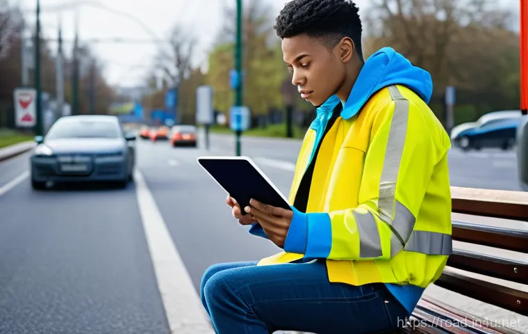 도로교통사 필기시험 암기법 모음 - A focused young adult, dressed in comfortable casual wear, sits at a brightly lit desk, surrounded b...