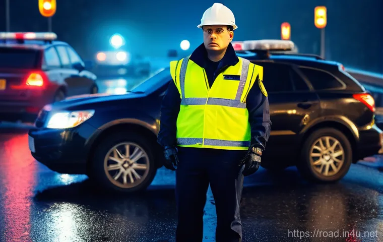 도로교통사 직무에 적합한 성격 - **Prompt 1: Composure in Crisis**
    "A male traffic management officer in his late 30s, wearing a ...