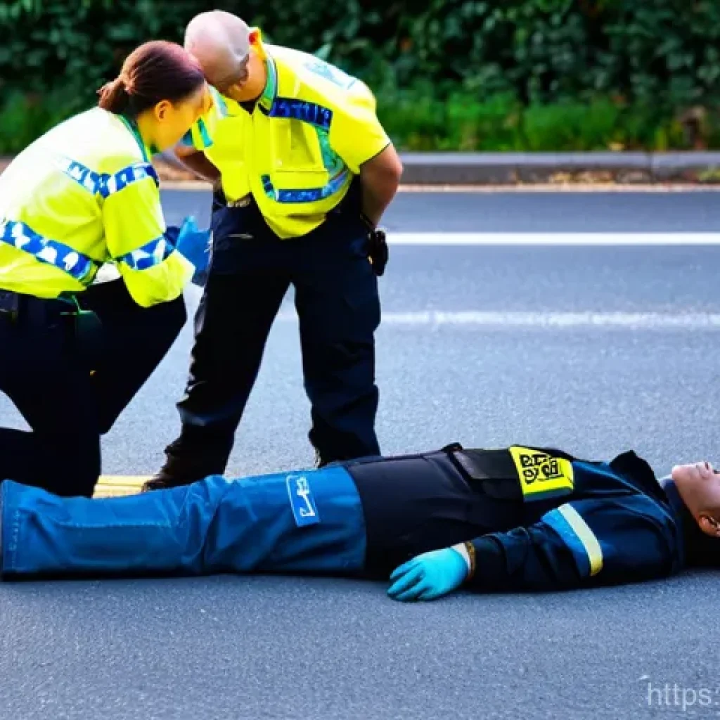 도로교통사 실무에서의 팀워크 중요성 - **Image Prompt 1: Initial Accident Response Teamwork**
    A dynamic, eye-level shot capturing a bus...