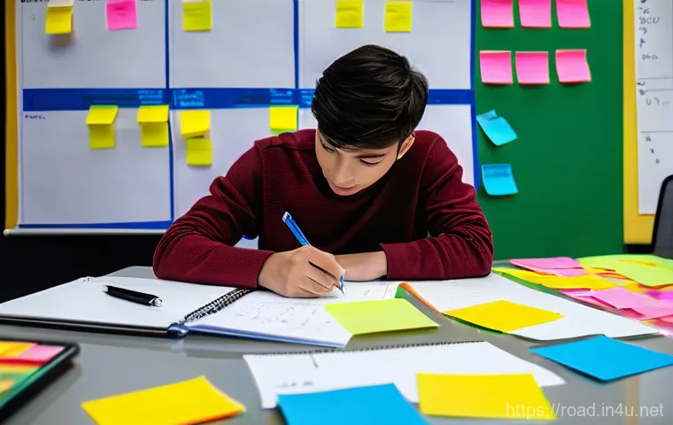 도로교통사 시험 시간 관리 전략 - **Prompt 1: Focused Study Session with Pomodoro Technique**
    A young adult, gender-neutral, weari...