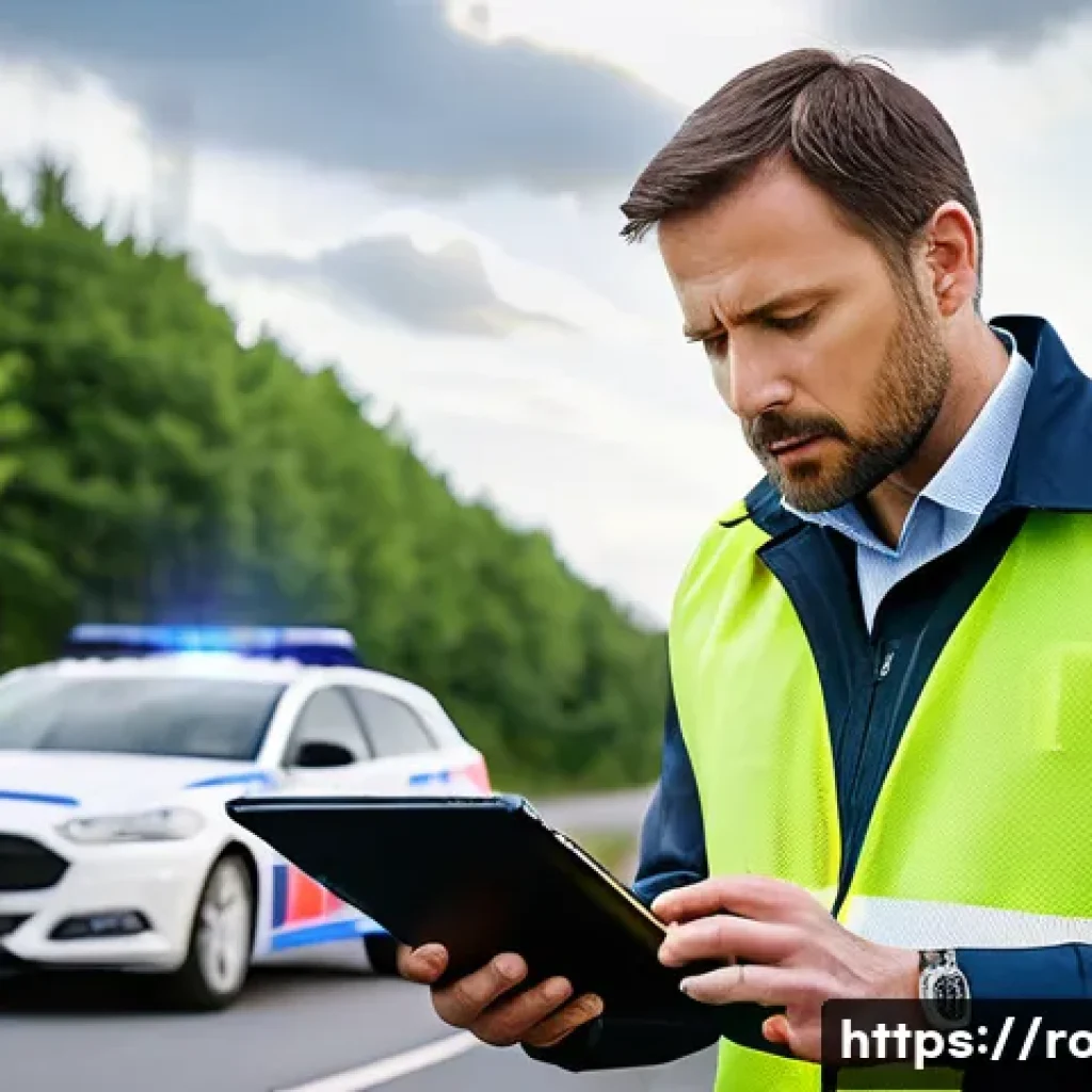 도로교통사 경력직 연봉 비교 - A focused male road traffic accident appraiser, in his late 30s, wearing a professional but practica...