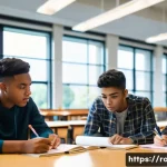 도로교통사 실기시험 합격을 위한 실습 팁 - **Image Prompt 1: Collaborative Study Session for Road Traffic Exam**
A group of three young adu...